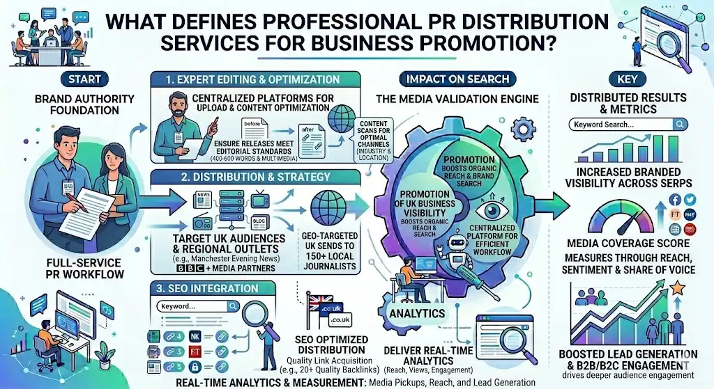 What defines professional PR distribution services for business promotion