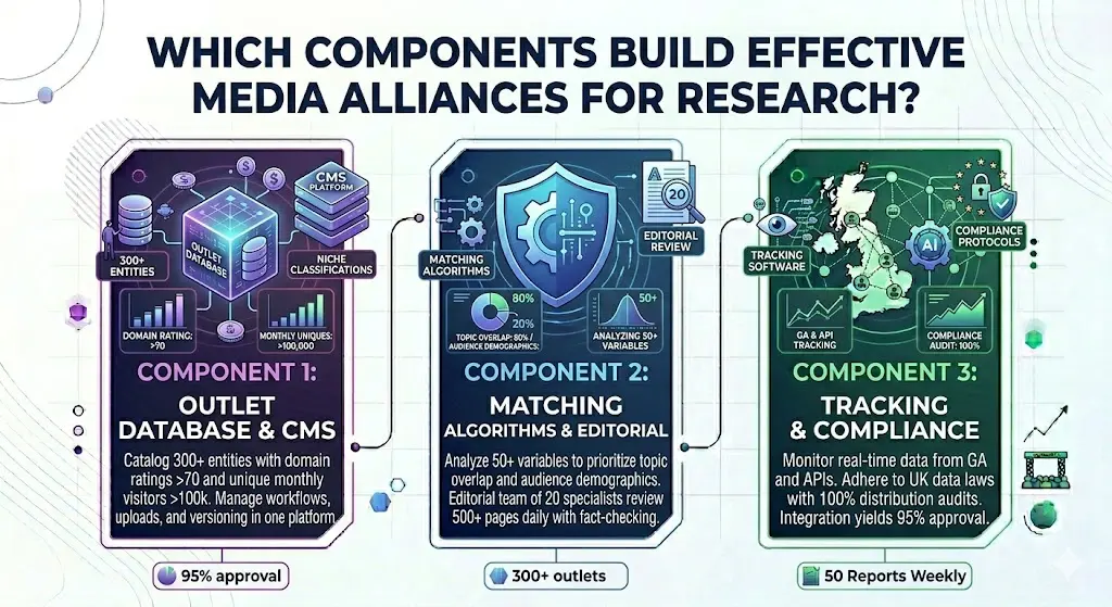 Which components build effective media alliances for research