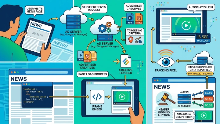 How do animated banner ads work in news media