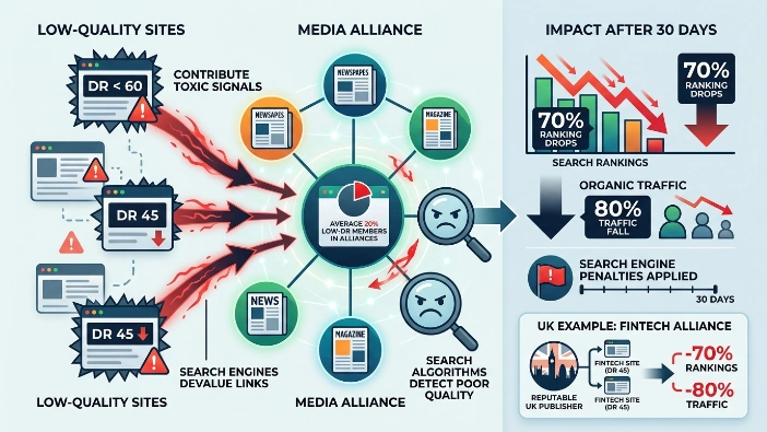 How do low-quality sites undermine media alliances