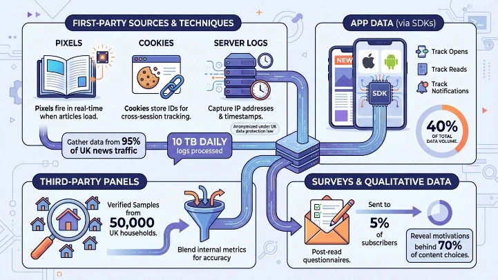 How do news agencies collect reader data