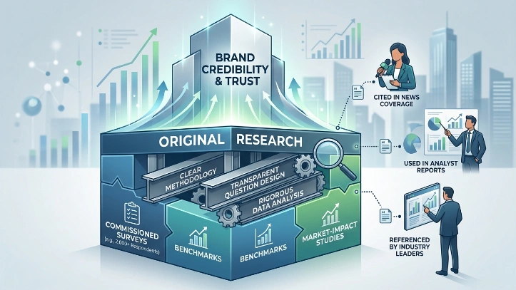 How do original research and reports build credibility