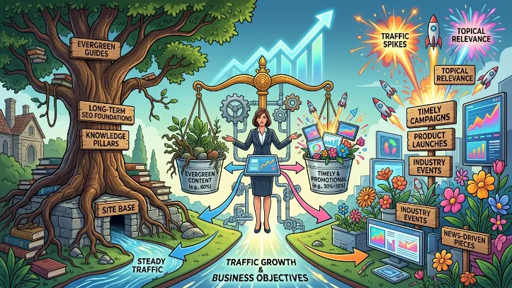 How do you avoid over‑reliance on evergreen content