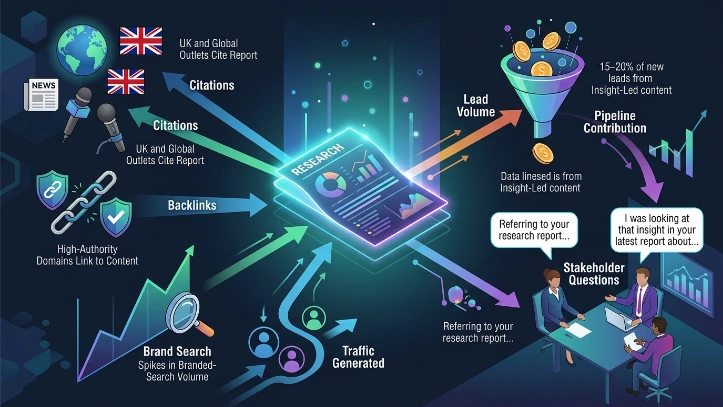 How do you measure the impact of research and reports on thought leadership