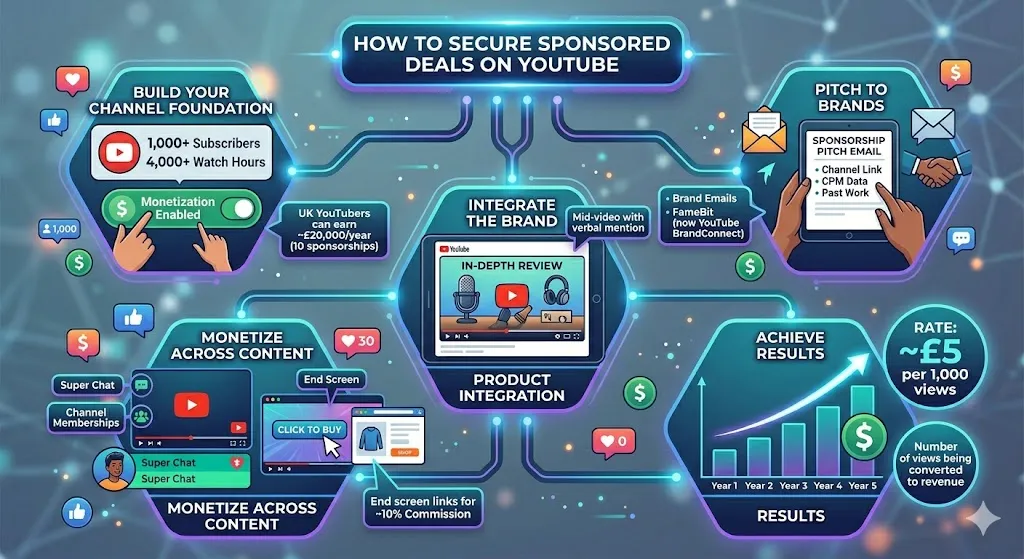 How do you secure sponsored deals on YouTube