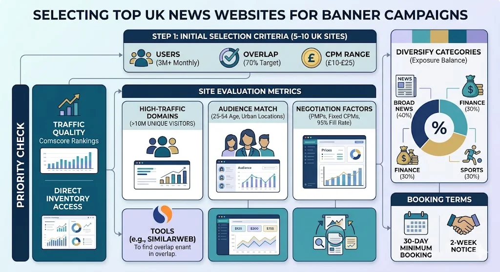 How do you select multiple news websites for banner campaigns