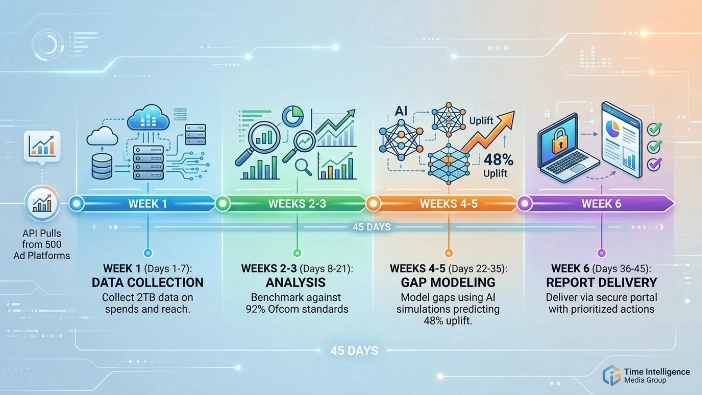 How does Time Intelligence Media Group perform the audit process