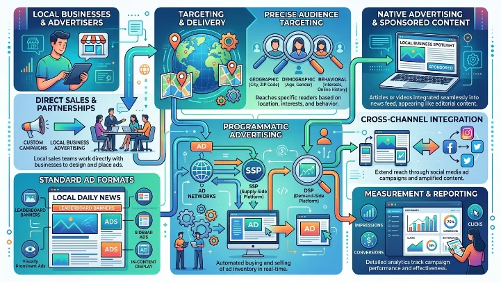 How does local news site advertising function