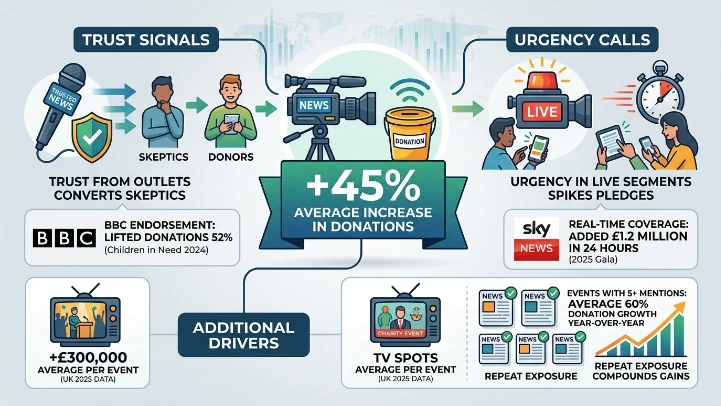 How does news coverage increase donations