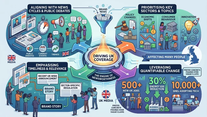 How does newsworthiness drive coverage in top UK outlets