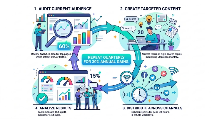 How does the process of news audience growth work