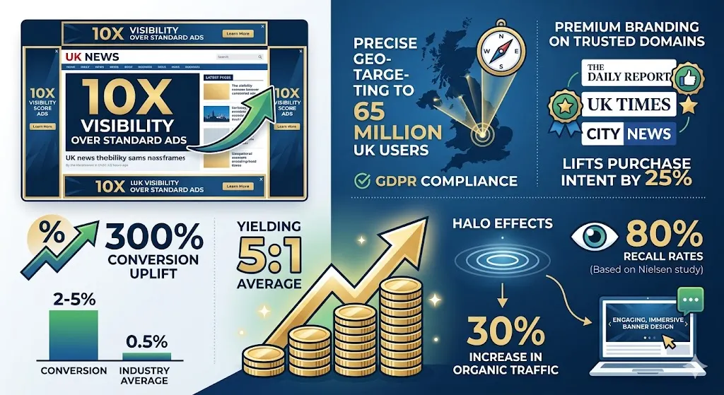 What are the benefits of running homepage takeover banners on UK news websites