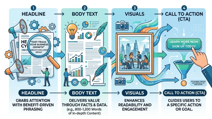 What are the main components of sponsored content