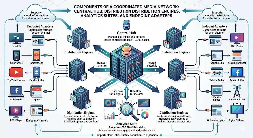 What components make up coordinated media networks?
