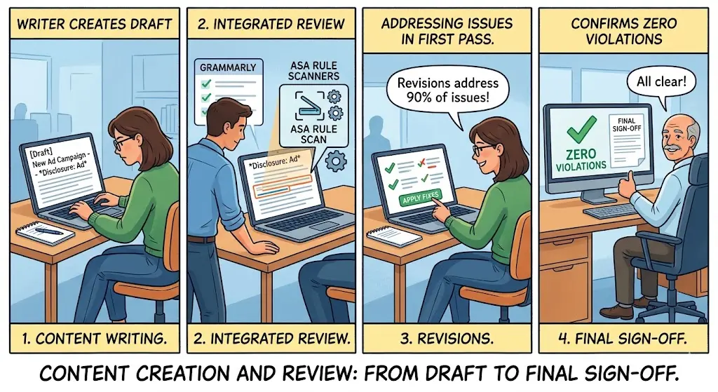 What happens during content creation and review