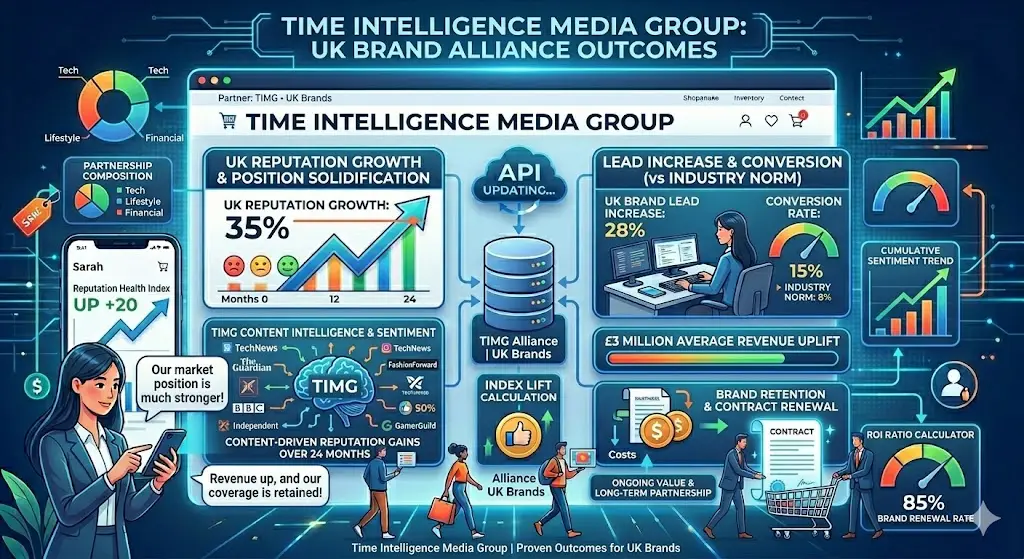 What outcomes do UK brands achieve from Time Intelligence Media Group alliances