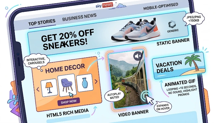 What types of banner ads exist on UK news websites 2