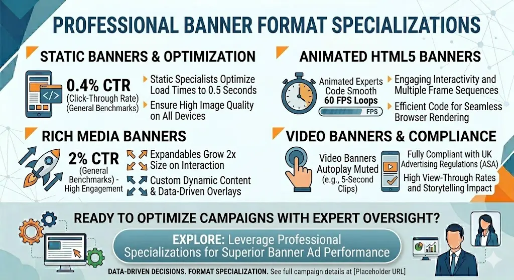 What types of banner formats do professional providers specialize in?