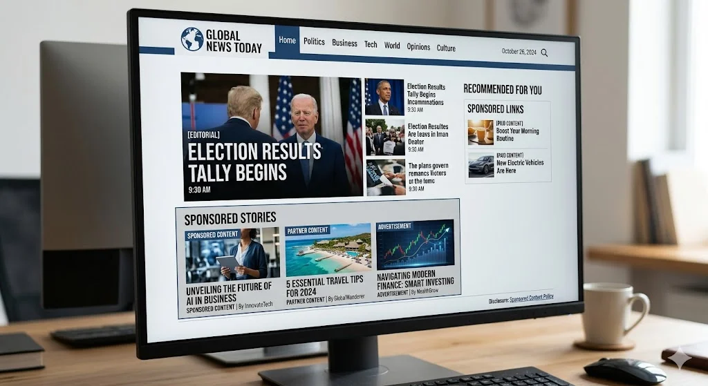 Where Do Sponsored Articles Typically Appear on News Websites
