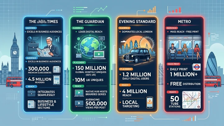 Which leading London news outlets offer the best sponsored content placements