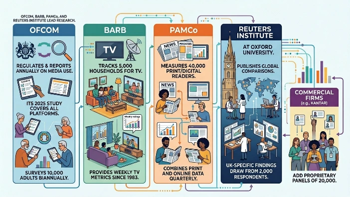 Who conducts UK news media audience research