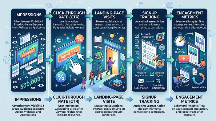 How are banner ad campaigns measured in online learning marketing