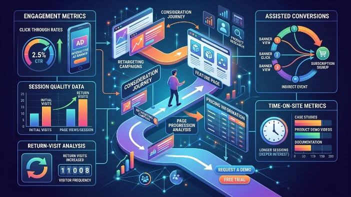 How do SaaS businesses measure consideration-stage retargeting performance?
