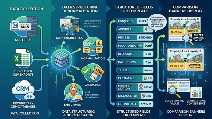 How do advertisers collect and structure data for comparison banners