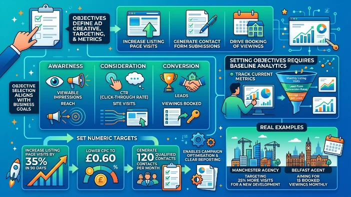 How do agencies set campaign objectives for banner ads?