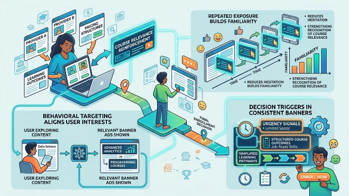 How do banner ads influence final enrollment decisions?
