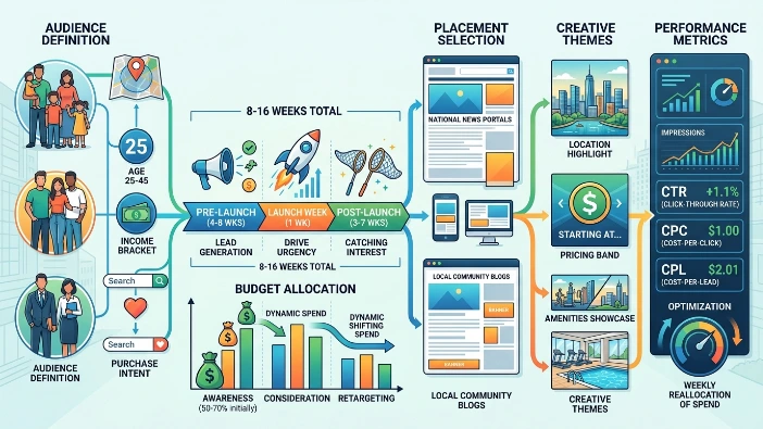 How do brands plan banner ad campaigns for a property launch