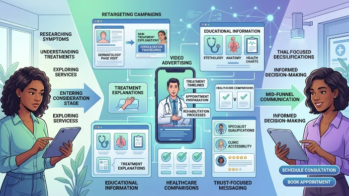 How do clinics guide patients during the healthcare consideration stage