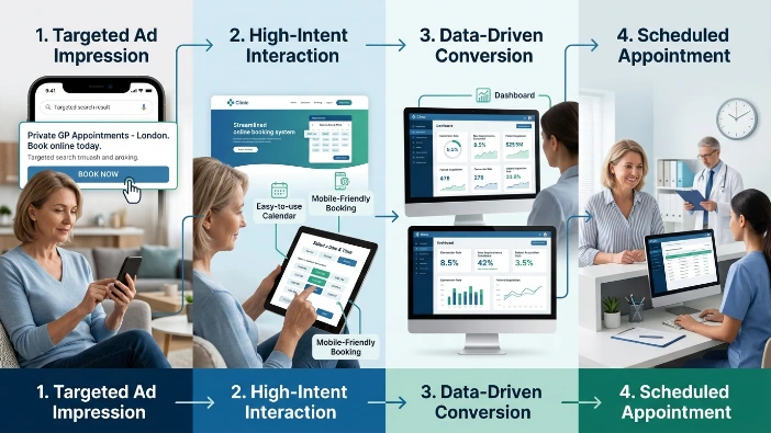 How do clinics use conversion ads to increase scheduled appointments
