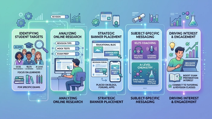 How do coaching centers use banner ads to build exam preparation interest