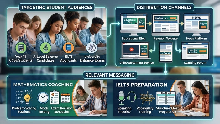 How do coaching centers use display ads to attract students
