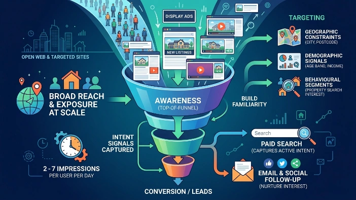How do display ads fit into a real estate marketing funnel