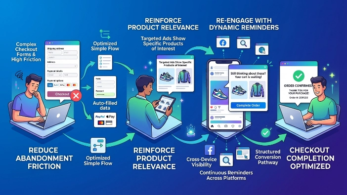 How do e-commerce brands optimise checkout completion using retargeting ads