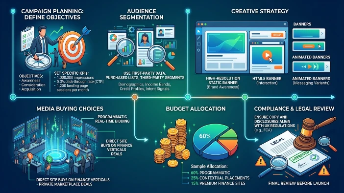 How do financial services plan banner ad campaigns?