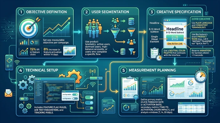 How do fintech teams design an effective feature banner campaign?