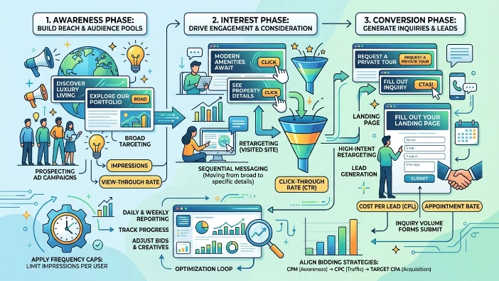 How do firms structure a banner campaign to convert interest into inquiries