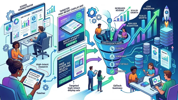 How do high-intent display ads support EdTech business growth