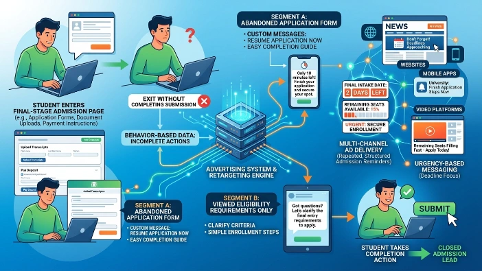 How do institutes close admission leads using retargeting campaigns