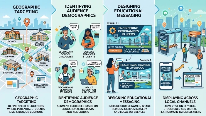 How do institutes use local banner advertising to reach nearby students