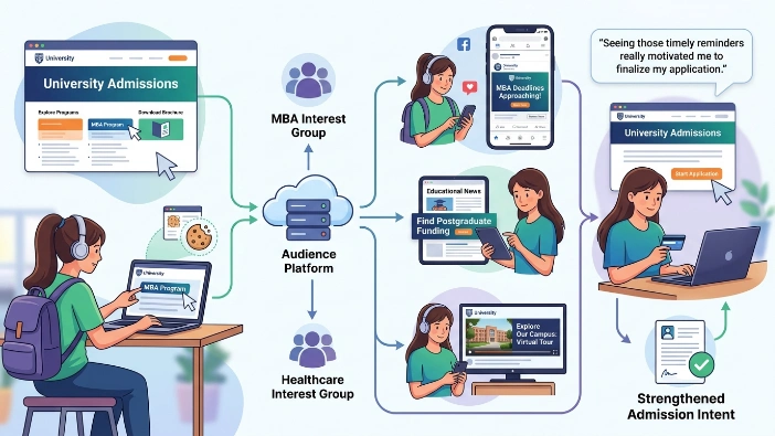 How do institutes use retargeting campaigns to strengthen admission intent