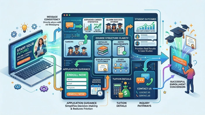 How do landing pages support banner ad enrollment conversions