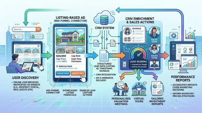 How do listing-based ads integrate with broader investor marketing funnels