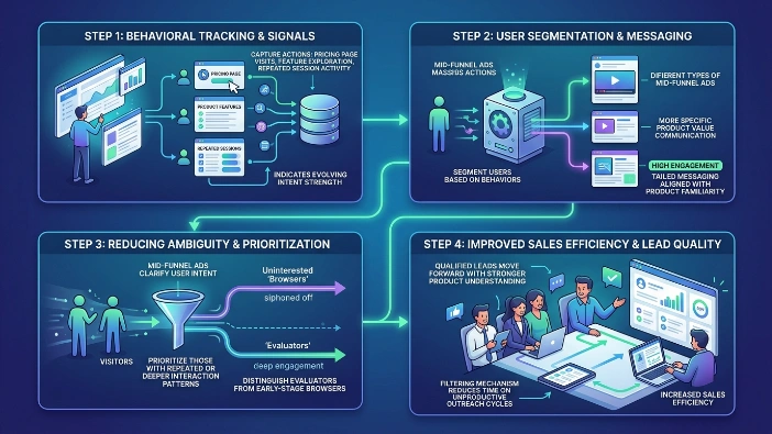 How do mid-funnel ads improve lead qualification in SaaS platforms