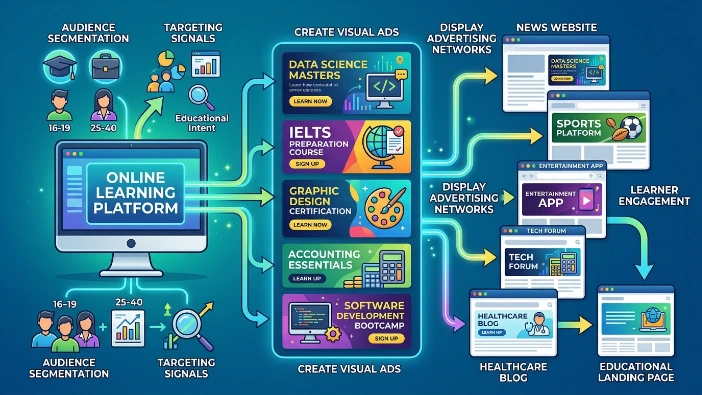 How do online learning platforms use banner ads to attract learners?
