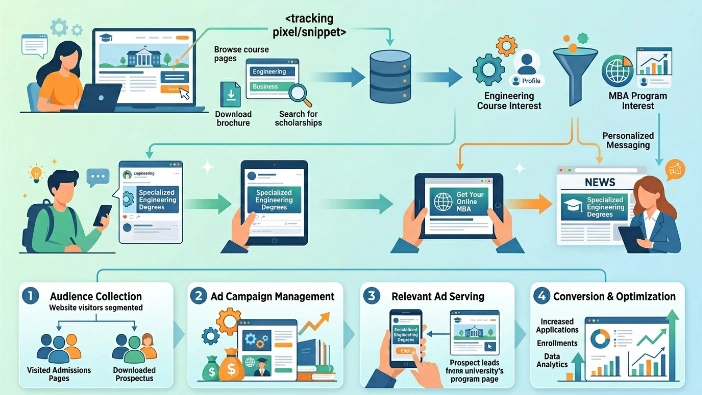 How do retargeting ads work in the education sector