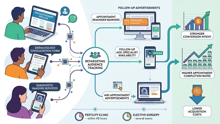 How do retargeting audiences improve healthcare booking campaigns?